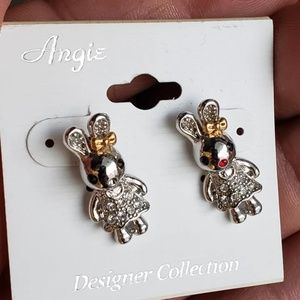Cute Bunny Rabbit Crystal Stud Earrings